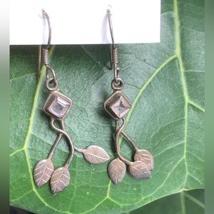 silver leaf dangle drop earrings